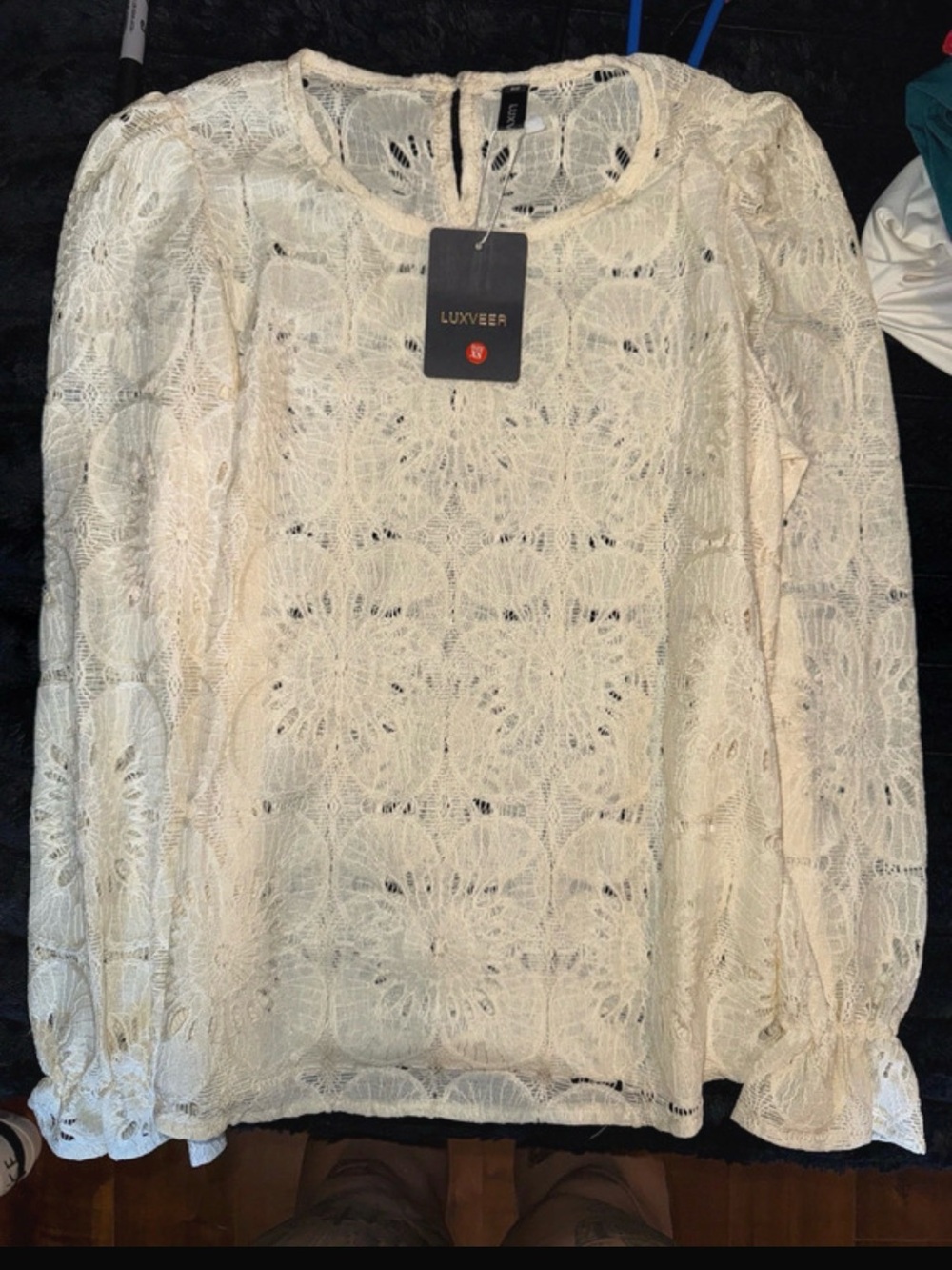 Cream Lace Long-Sleeve Blouse